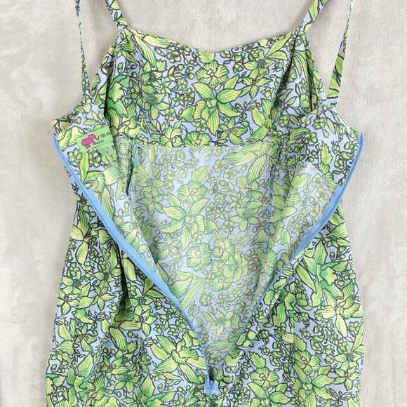 Tibi Hyland Womens Dress Size 12 Green Sheath Knee Length Sleeveless Silk Tropic - Picture 5 of 12